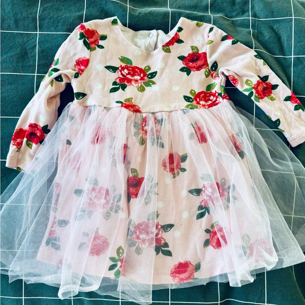 Baby Girl Tutu Dress, 12 mo, pink roses